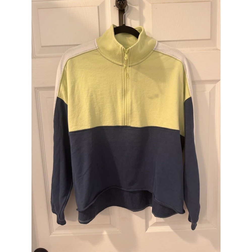 Gilly Hicks Women's 1/4 Zip Hoodie Size S‎ Blue Green Color Block  Pullover